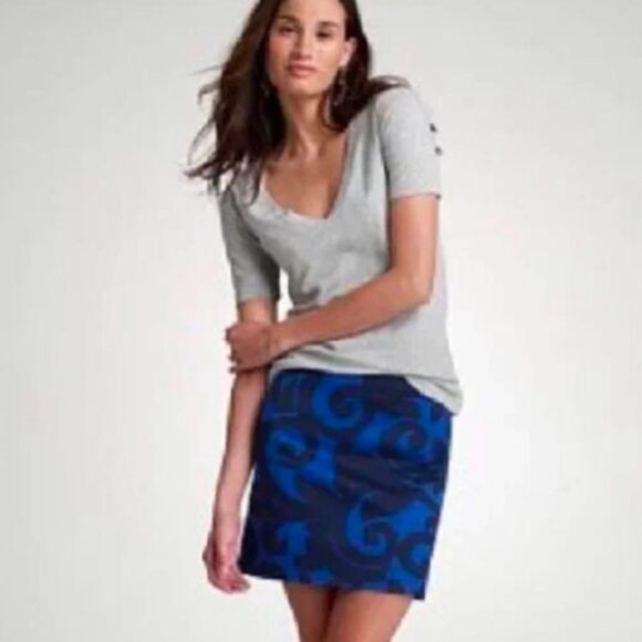 J.Crew Balustrade Royal Navy Blue Swirl Print Mini Skirt Womens Size 2 - Picture 1 of 7